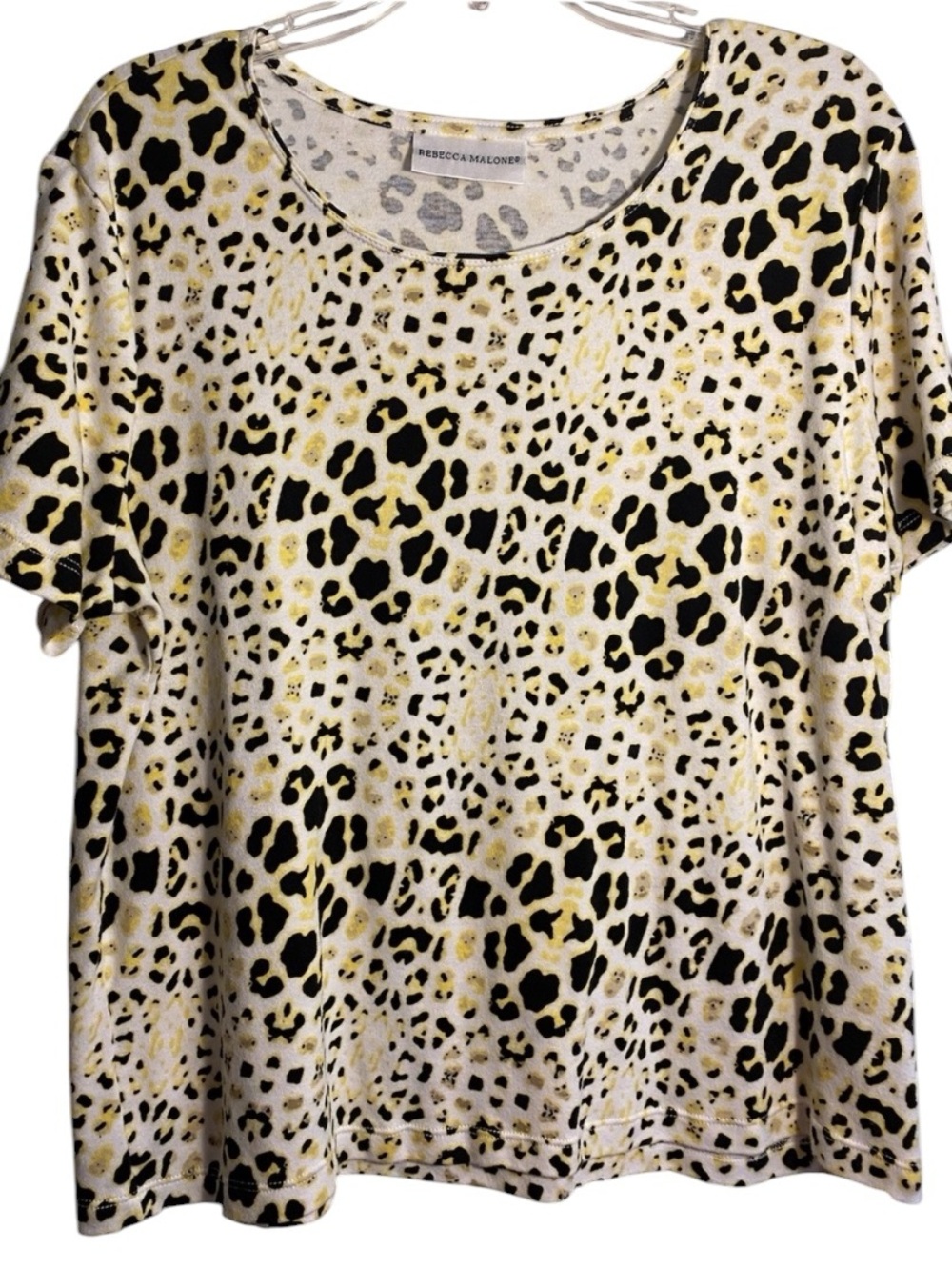 Rebecca Malone Yellow & Black Animal Print Rounded Neck Short Sleeve Top